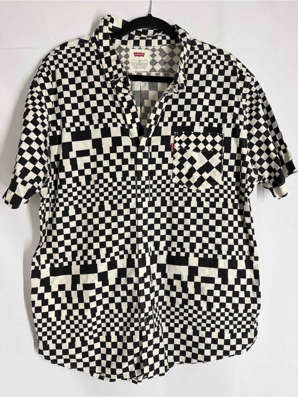 Levi's Black and White Checkerboard Short Sleeve Button-Down Shirt